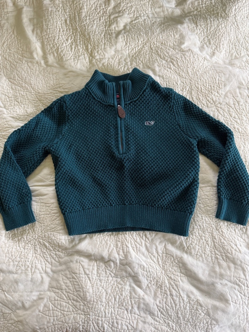 Vineyard Vines Dark Teal Half-Zip Textured Knit Sweater